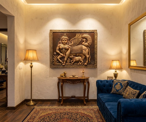 Divine Kamadhenu 3D Relief Mural Wall Art - Room Mockup 1