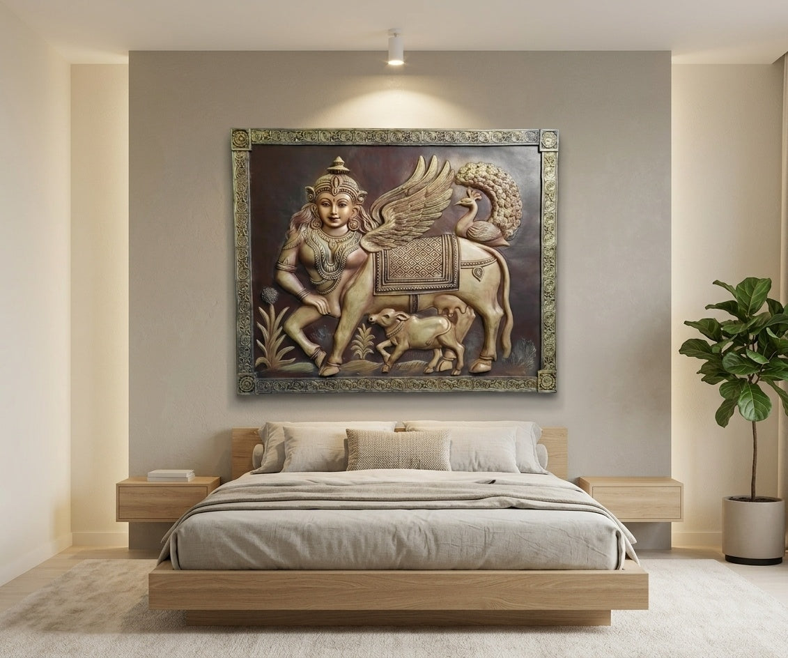 Divine Kamadhenu 3D Relief Mural Wall Art - Room Mockup 3