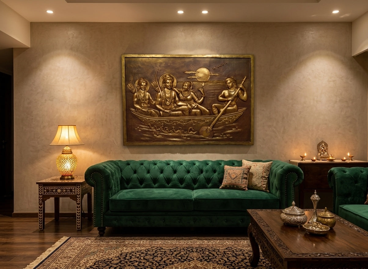 Lord Ram Kevat Milan 3D Relief Sculpture Panel - Room Mockup 1