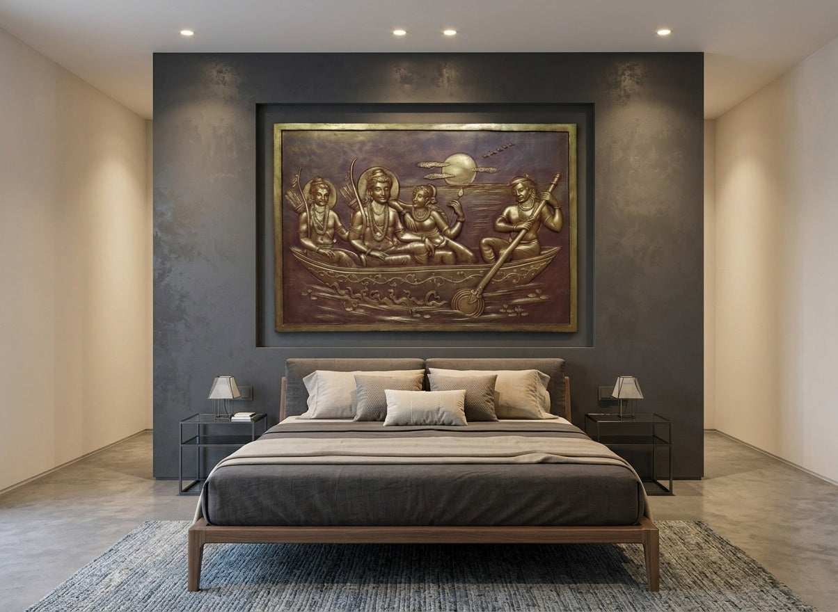 Lord Ram Kevat Milan 3D Relief Sculpture Panel - Room Mockup 3