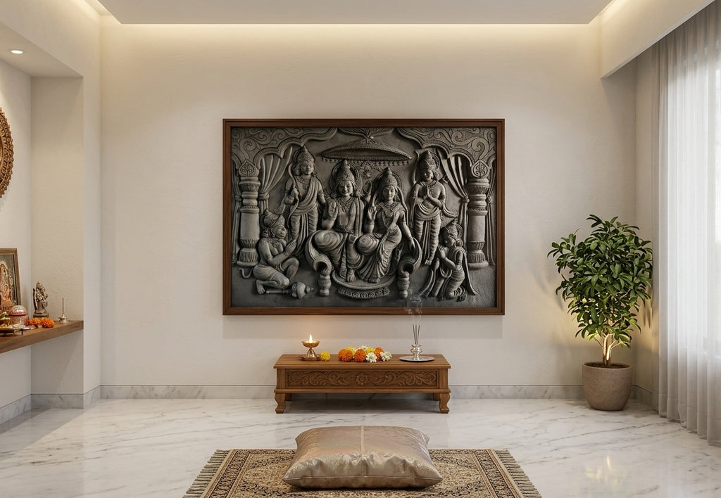 Ram Darbar 3D Relief Sculpture Mural Panel - Room Mockup 2