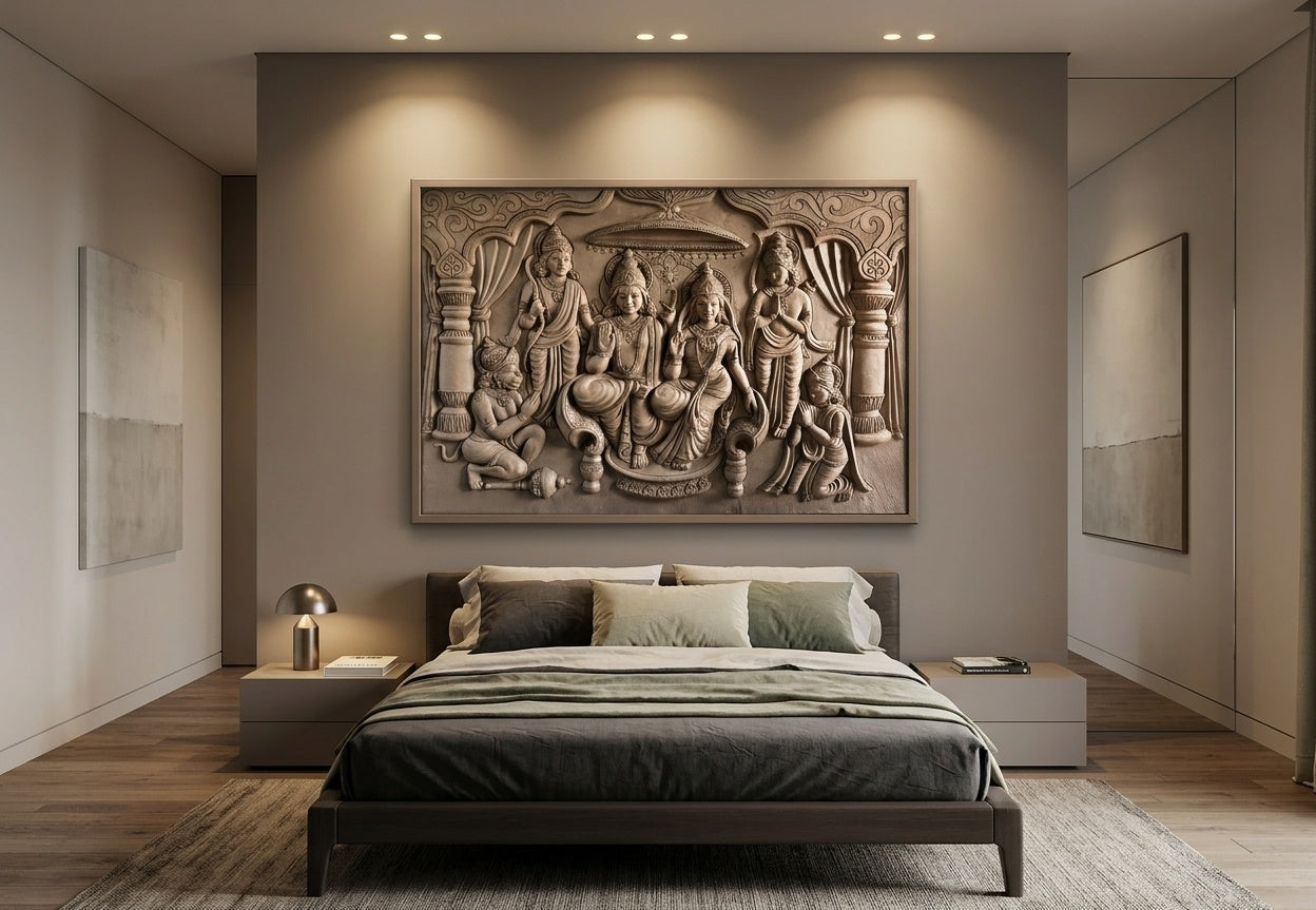 Ram Darbar 3D Relief Sculpture Mural Panel - Room Mockup 3