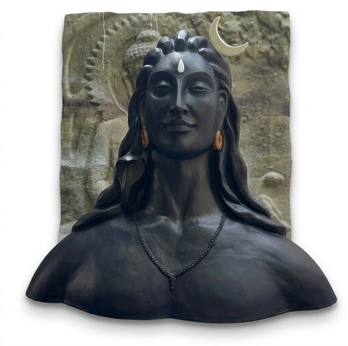 Adiyogi Lord Shiva Matte Black 3D Bust Sculpture - Studio Detail