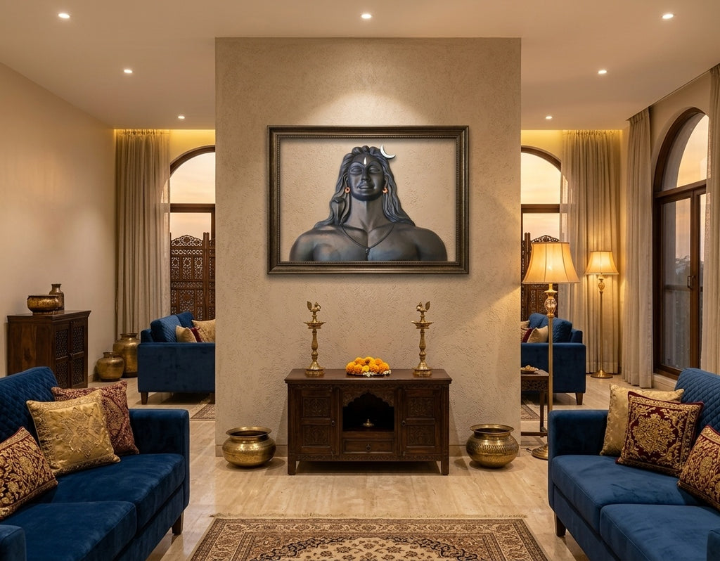 Adiyogi Lord Shiva 3D Relief Sculpture Wall Art - Room Mockup 1