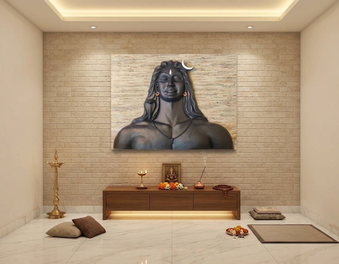 Adiyogi Lord Shiva 3D Relief Sculpture Wall Art - Room Mockup 2