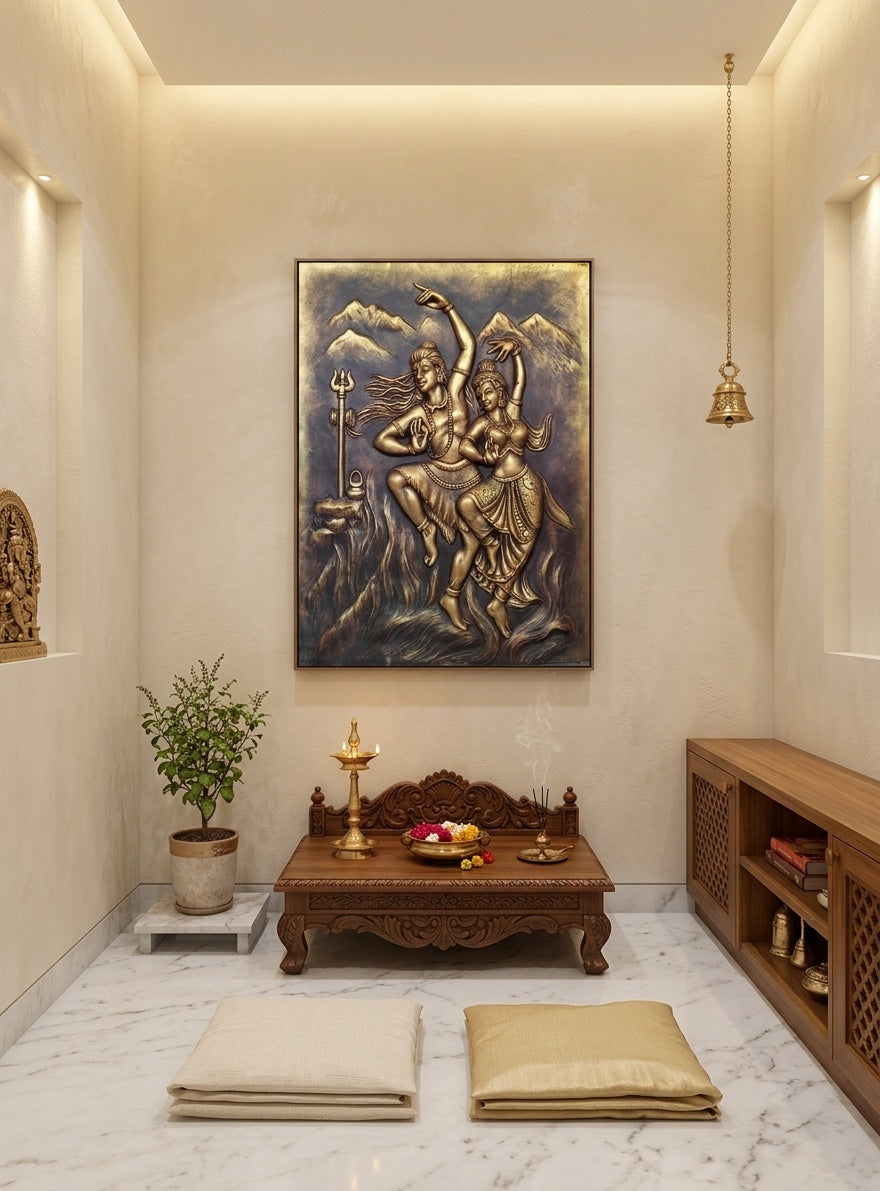 Shiva Parvati Divine Dance 3D Relief Wall Art Panel - Room Mockup 2
