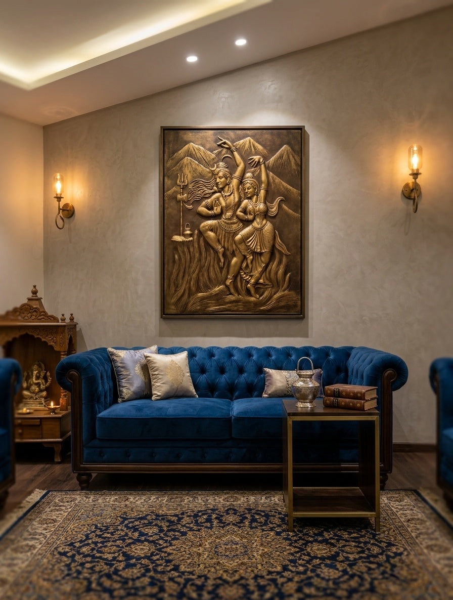 Shiva Parvati Divine Dance 3D Relief Wall Art Mural - Room Mockup 1