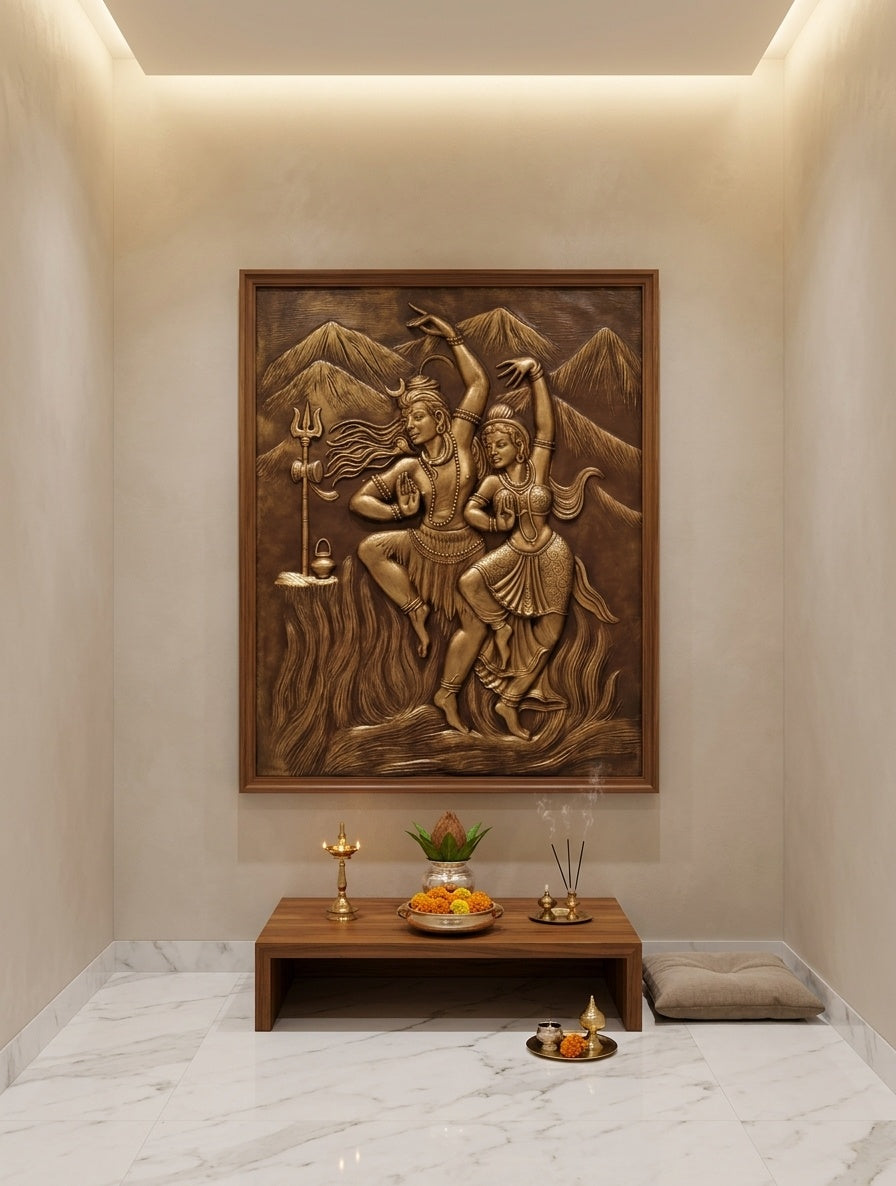 Shiva Parvati Divine Dance 3D Relief Wall Art Mural - Room Mockup 2