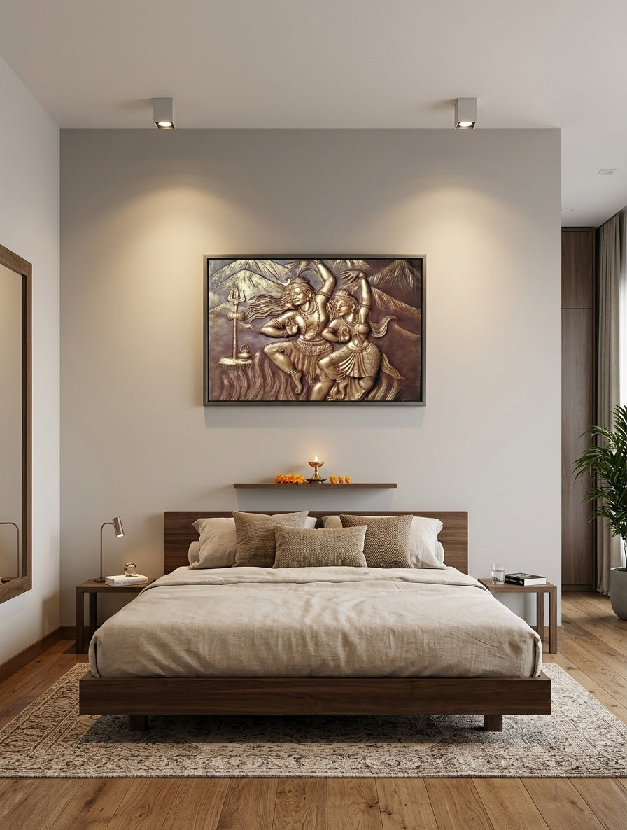 Shiva Parvati Divine Dance 3D Relief Wall Art Mural - Room Mockup 3