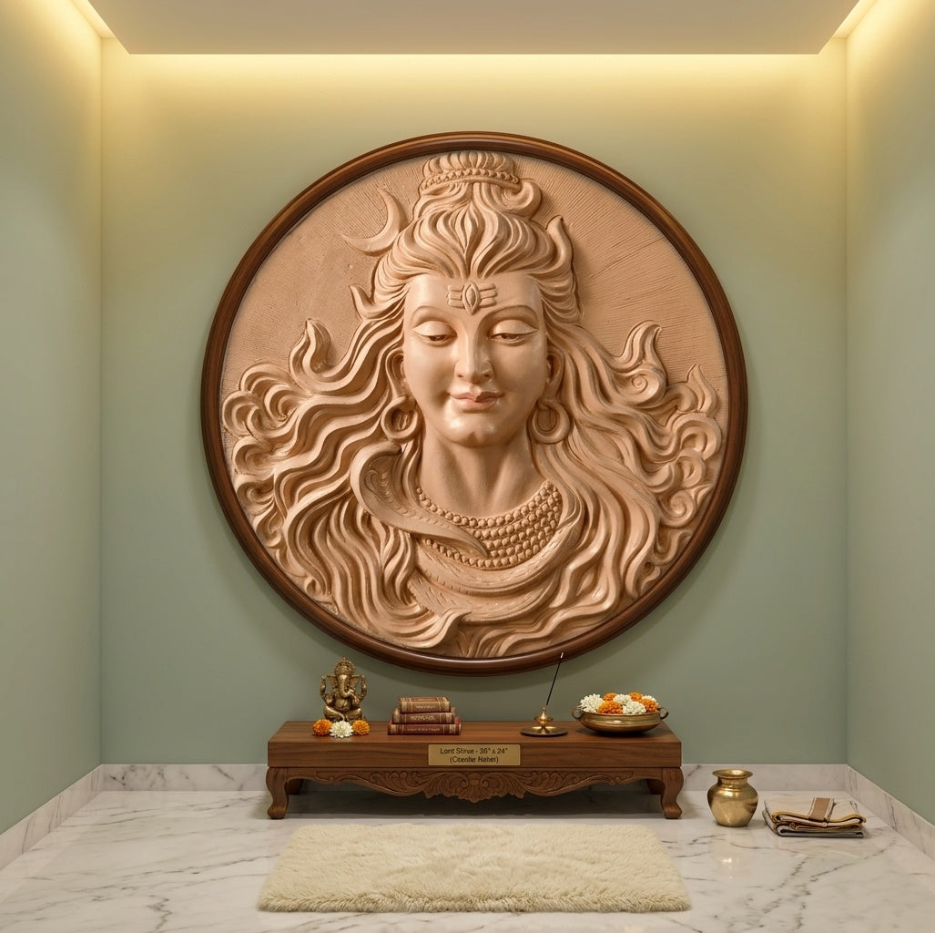Lord Shiva Face 3D Relief Wall Art Sculpture - Room Mockup 2