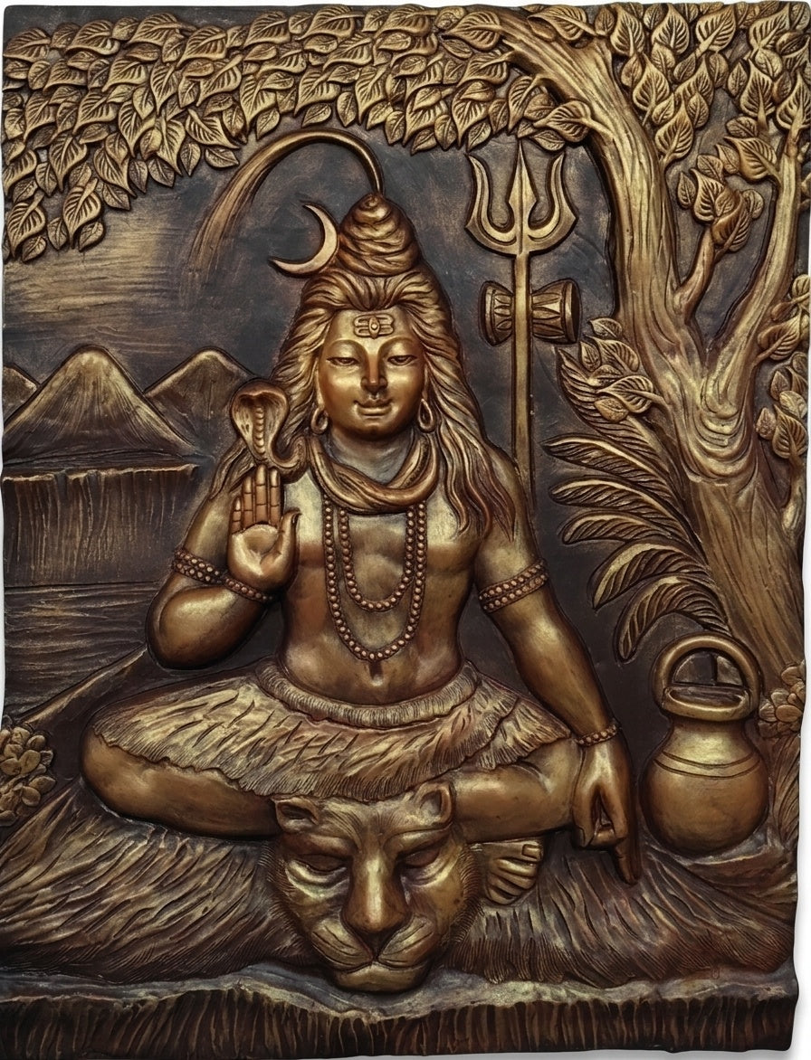 Meditating Lord Shiva 3D Relief Sculpture Panel - Studio Detail