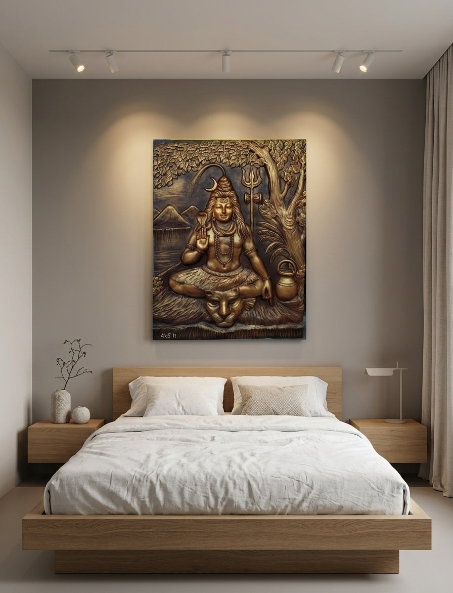 Meditating Lord Shiva 3D Relief Sculpture Panel - Room Mockup 3