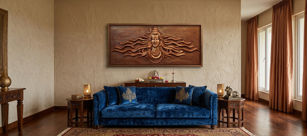 Lord Shiva 3D Relief Mural Wall Art Panel - Room Mockup 1