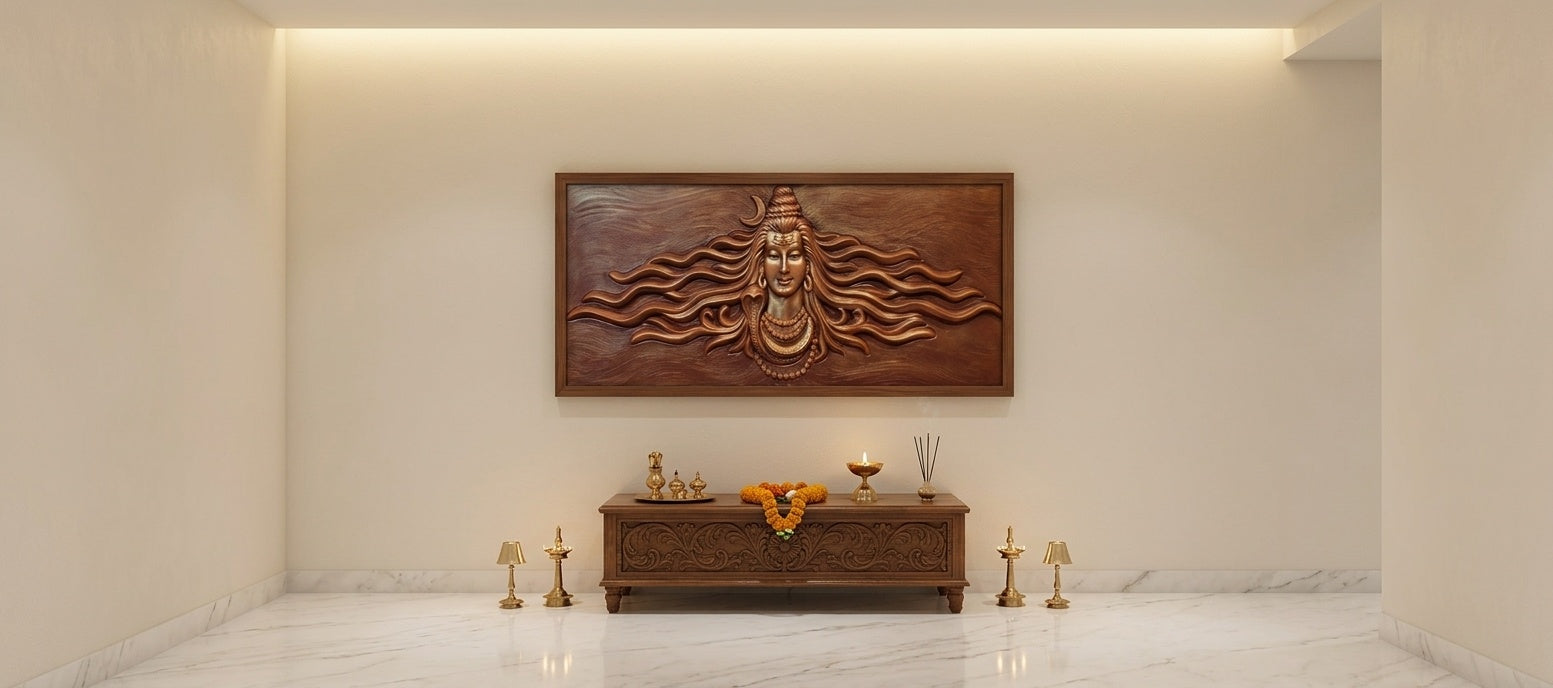 Lord Shiva 3D Relief Mural Wall Art Panel - Room Mockup 2