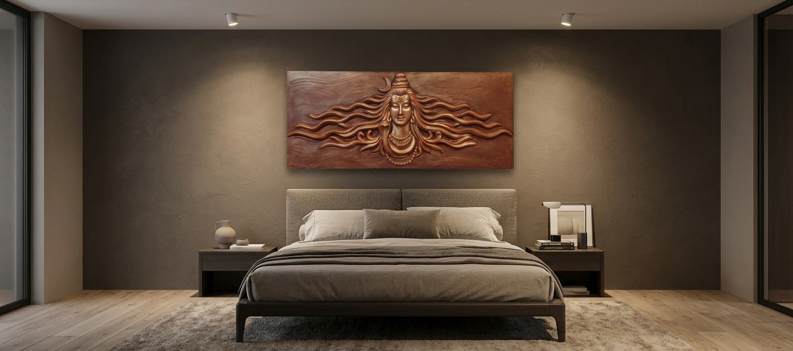 Lord Shiva 3D Relief Mural Wall Art Panel - Room Mockup 3