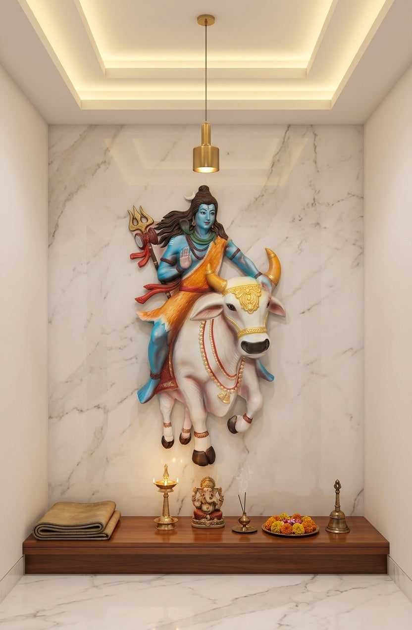 Lord Shiva on Nandi 3D Relief Mural Wall Art - Room Mockup 2