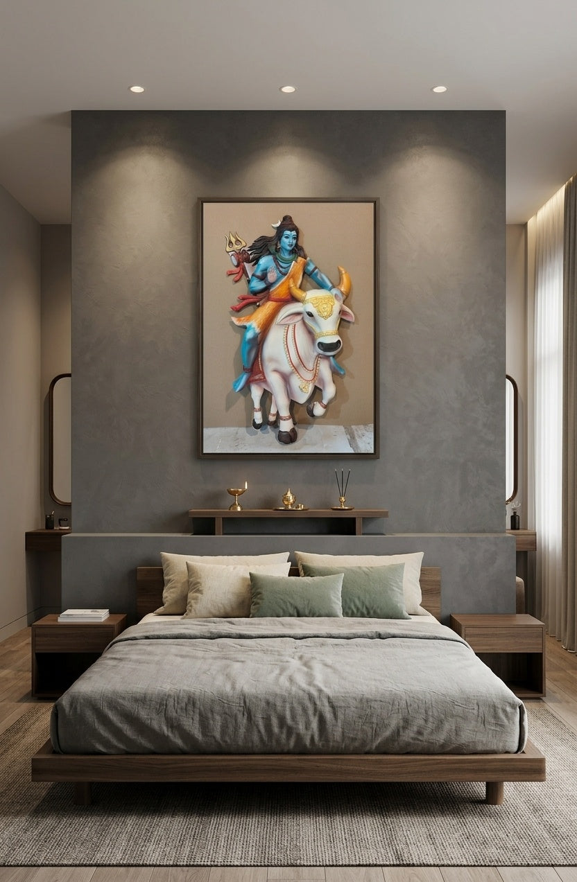 Lord Shiva on Nandi 3D Relief Mural Wall Art - Room Mockup 3