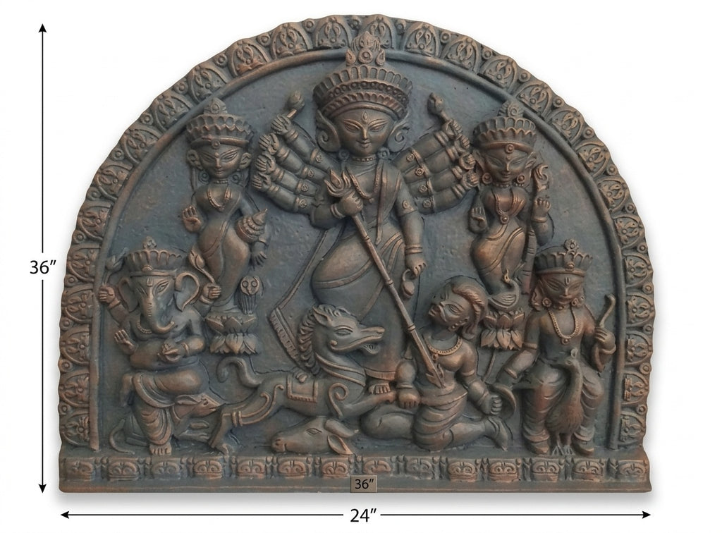 Goddess Durga Family 3D Relief Sculpture Panel (Terracotta Style) - Studio Detail