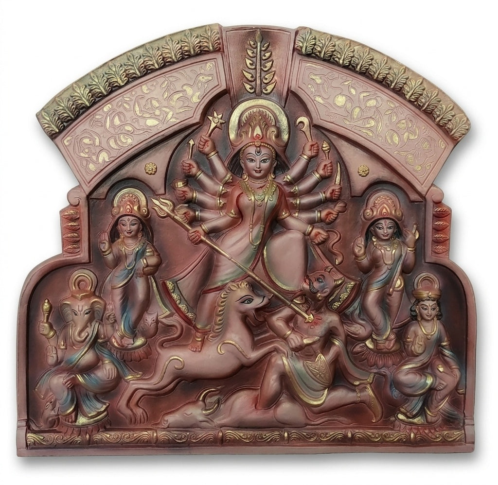Goddess Durga Family 3D Relief Mural Panel - Studio Detail
