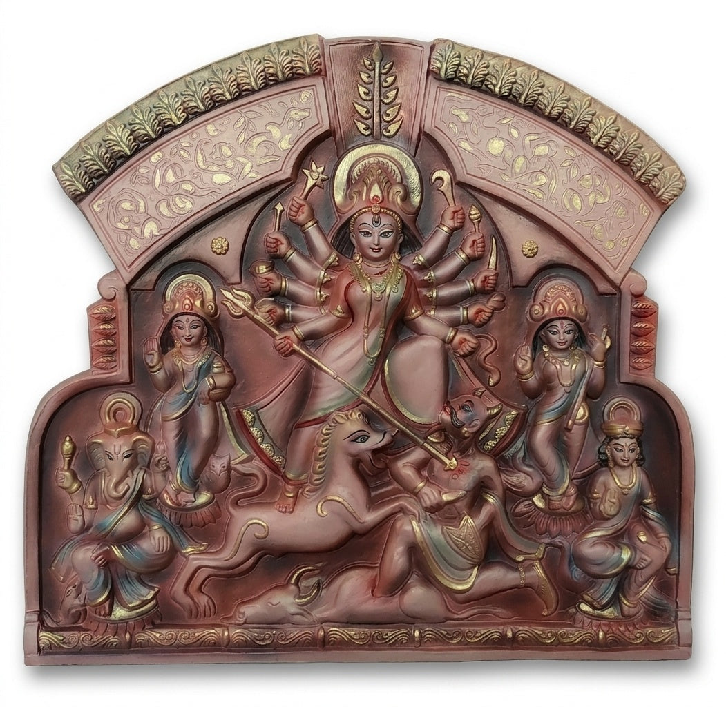 Goddess Durga Family 3D Relief Mural Panel - Studio Detail