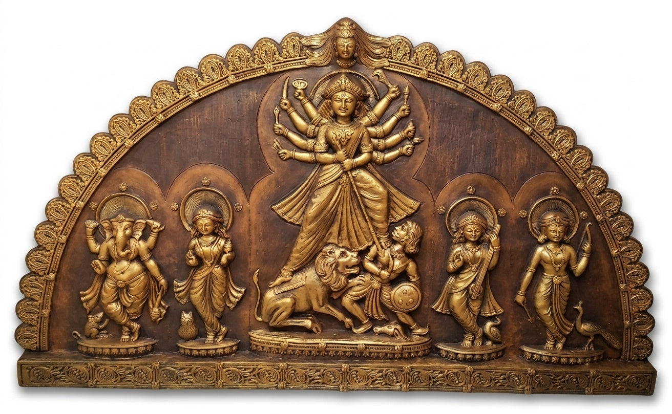 Goddess Durga Parivar 3D Relief Sculpture Panel - Studio Detail