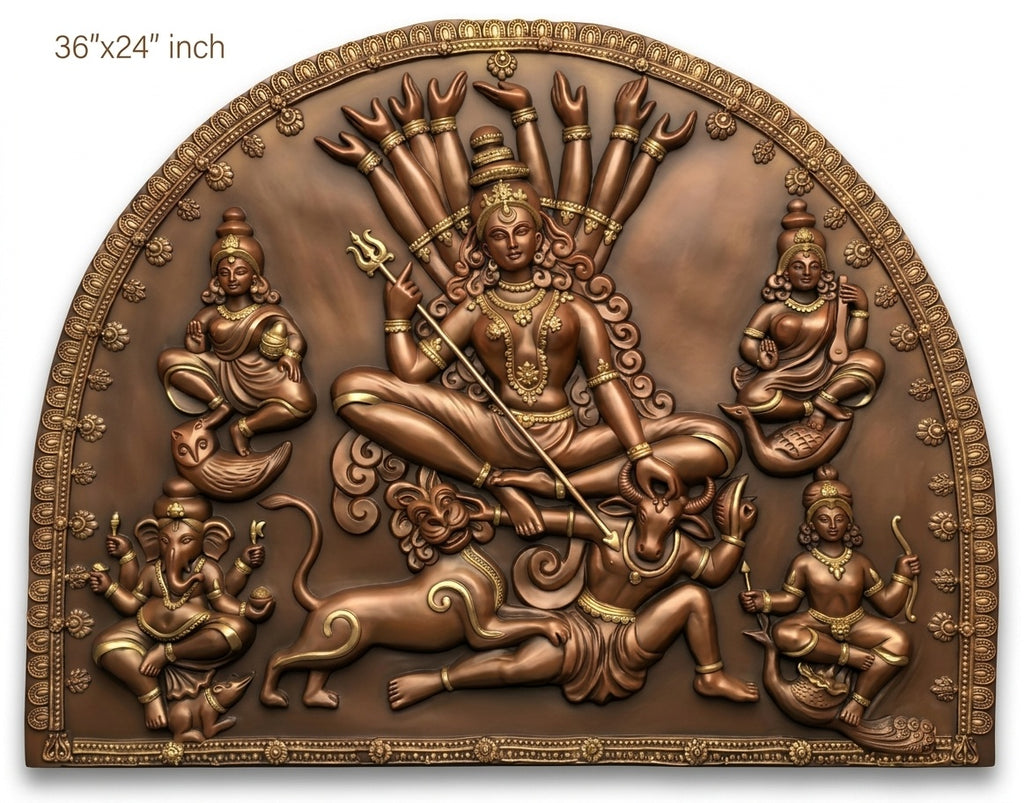 Durga Mahishasuramardini Family 3D Relief Wall Art Panel - Studio Detail