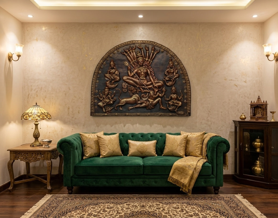 Durga Mahishasuramardini Family 3D Relief Wall Art Panel - Room Mockup 1