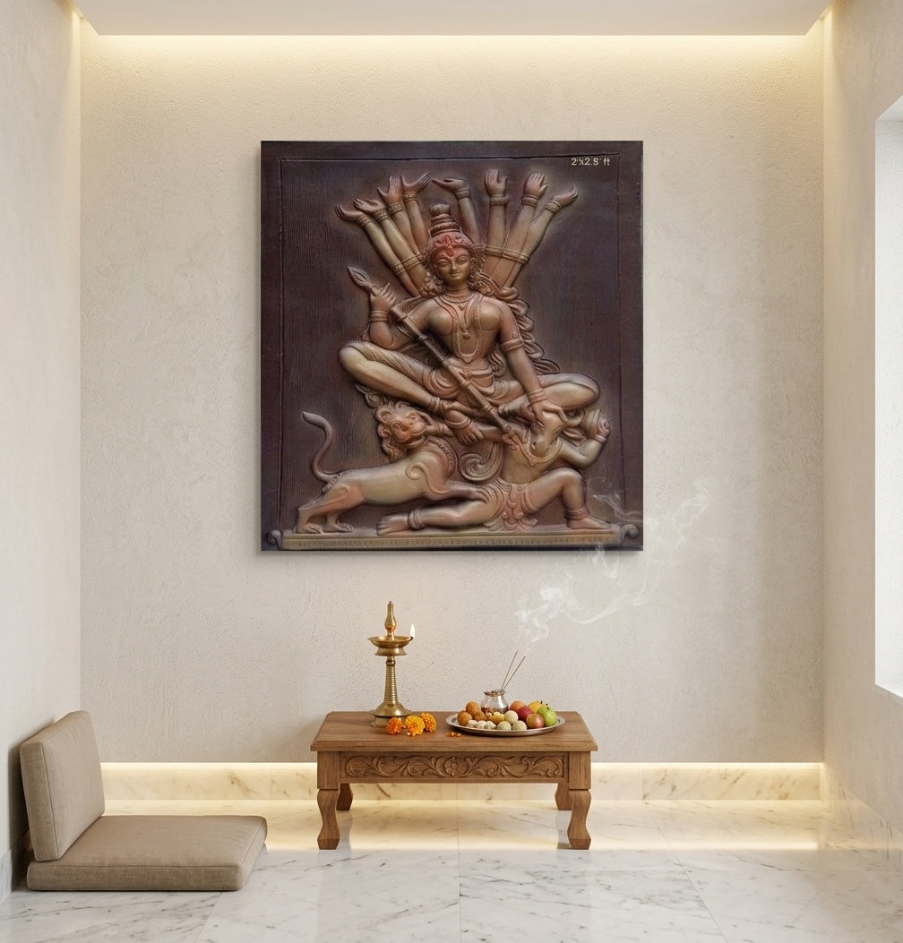 Mahishasura Mardini Durga 3D Relief Wall Art Panel - Room Mockup 2