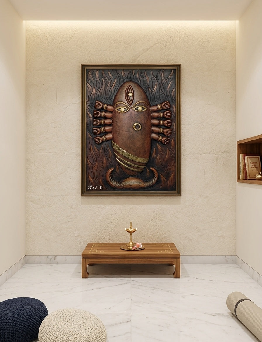 Maa Durga Stylized 3D Relief Wall Art Sculpture Panel - Room Mockup 2