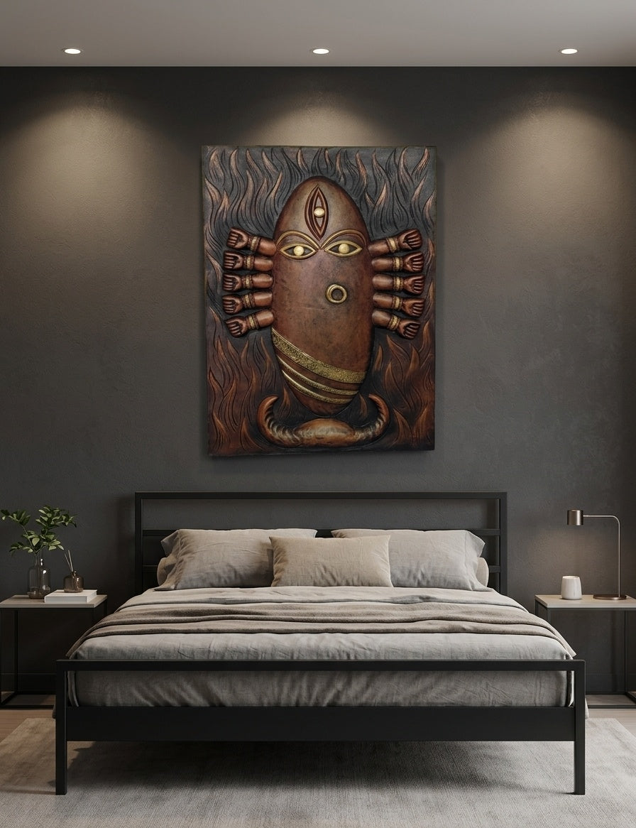Maa Durga Stylized 3D Relief Wall Art Sculpture Panel - Room Mockup 3