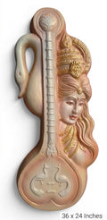 Goddess Saraswati with Veena & Swan 3D Relief Wall Art - Studio Detail