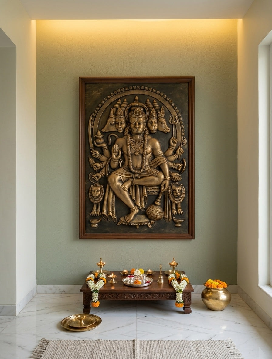 Panchamukhi Hanuman 3D Relief Sculpture Panel - Room Mockup 2