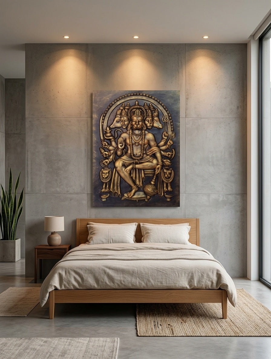 Panchamukhi Hanuman 3D Relief Sculpture Panel - Room Mockup 3