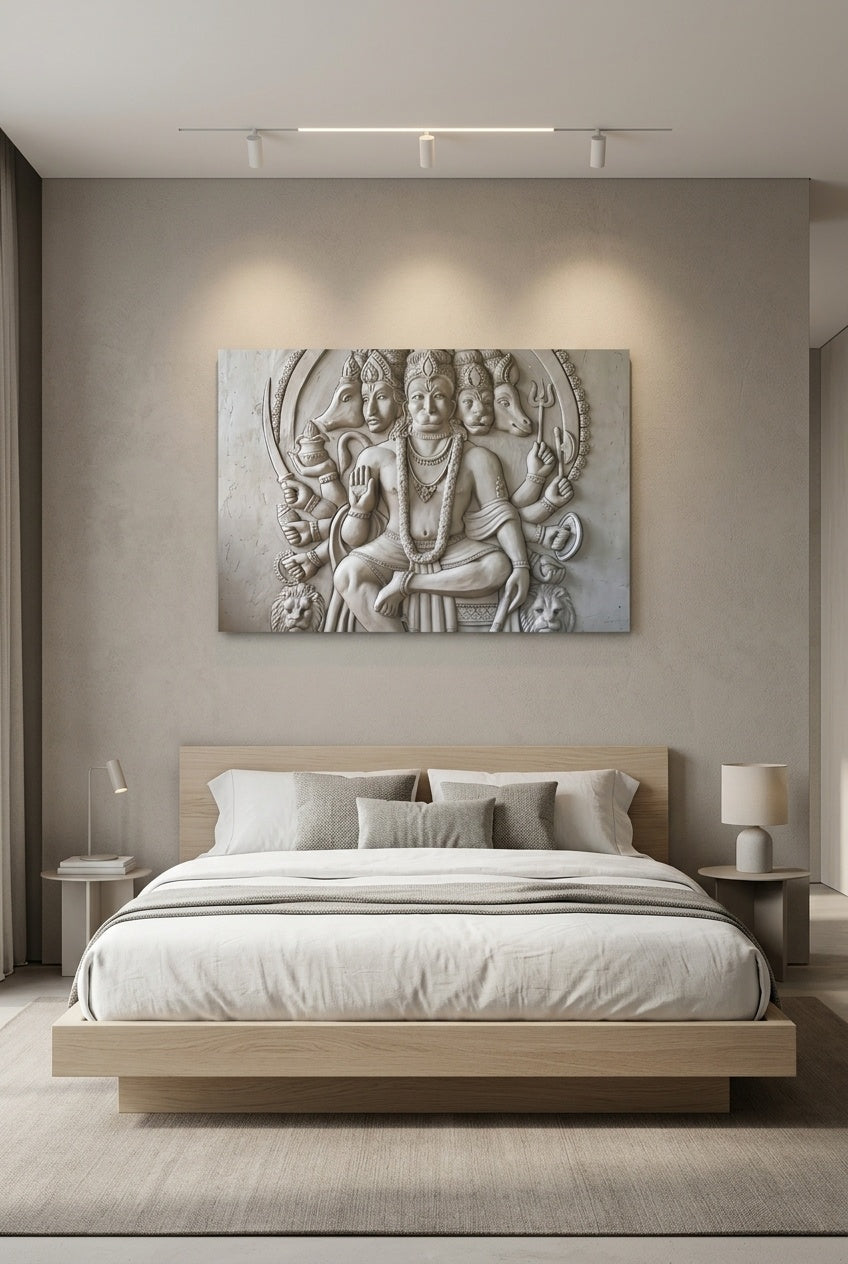 Panchamukhi Hanuman 3D Relief Mural Wall Art - Room Mockup 3