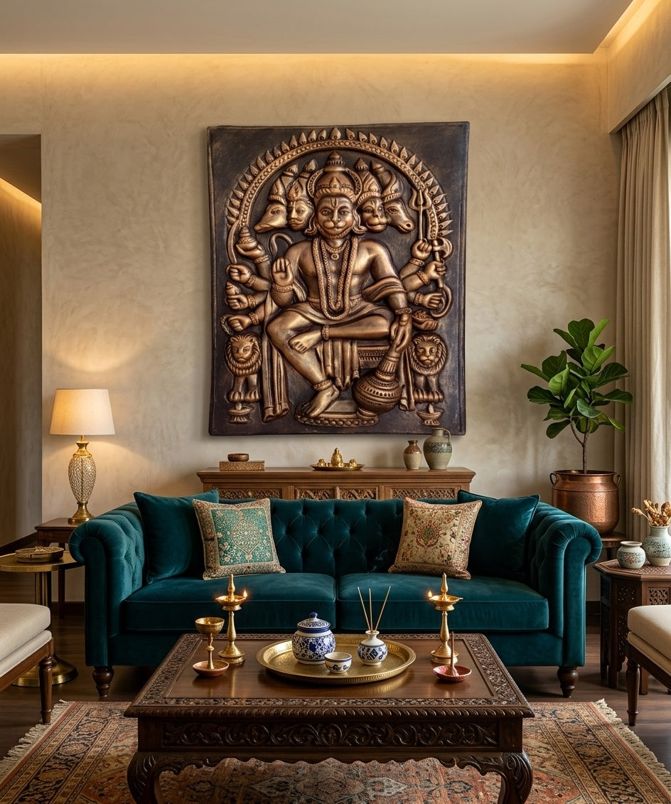 Panchamukhi Hanuman 3D Relief Wall Art Panel - Room Mockup 1