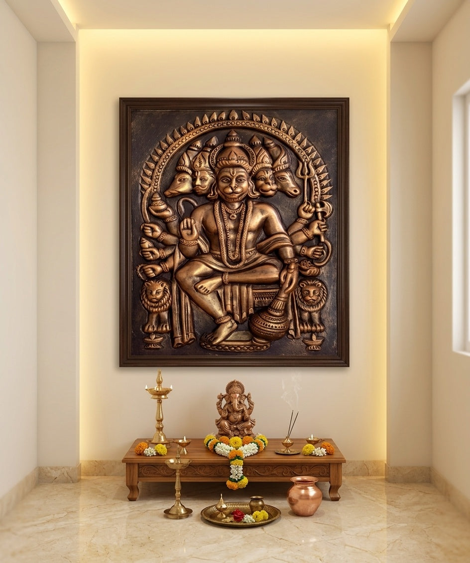 Panchamukhi Hanuman 3D Relief Wall Art Panel - Room Mockup 2