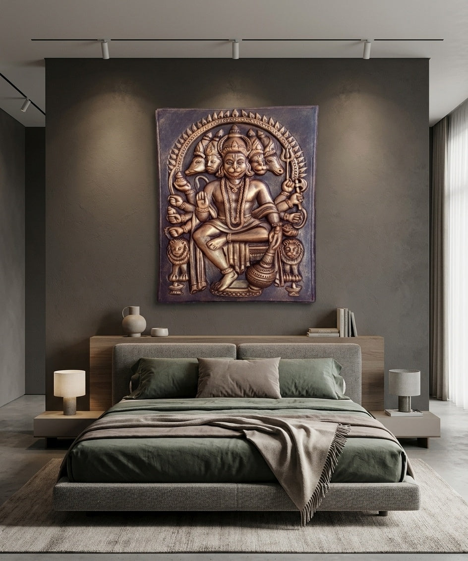 Panchamukhi Hanuman 3D Relief Wall Art Panel - Room Mockup 3
