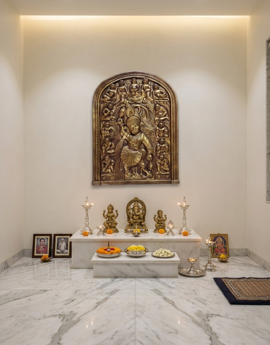 Golden Veera Hanuman 3D Relief Mural Panel - Room Mockup 2