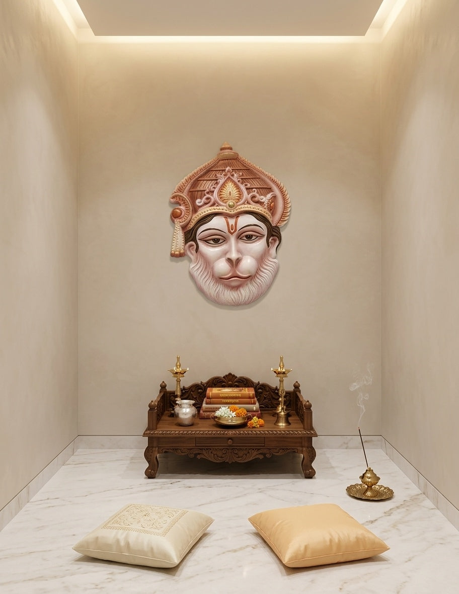 Lord Hanuman 3D Relief Face Wall Sculpture - Room Mockup 2