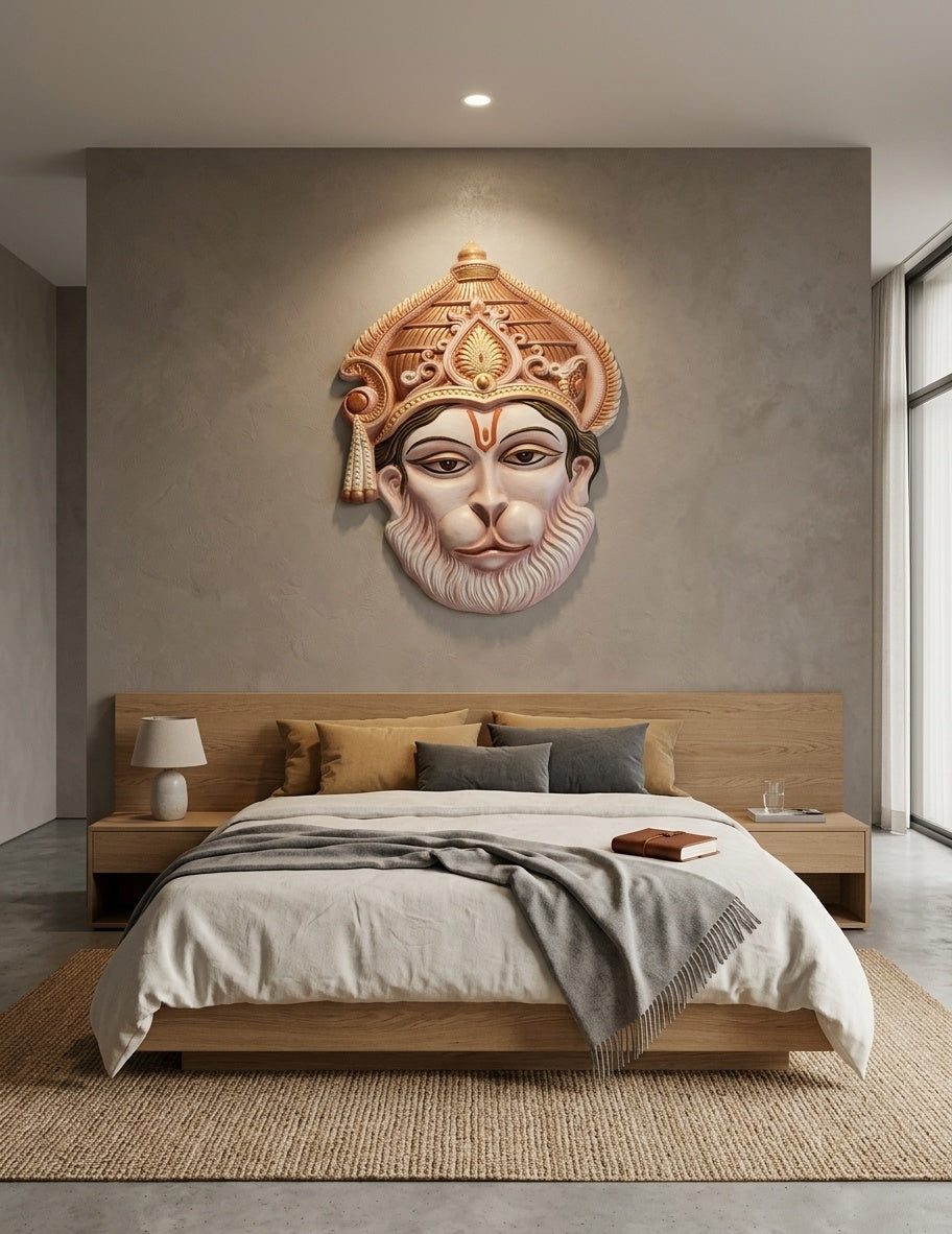 Lord Hanuman 3D Relief Face Wall Sculpture - Room Mockup 3