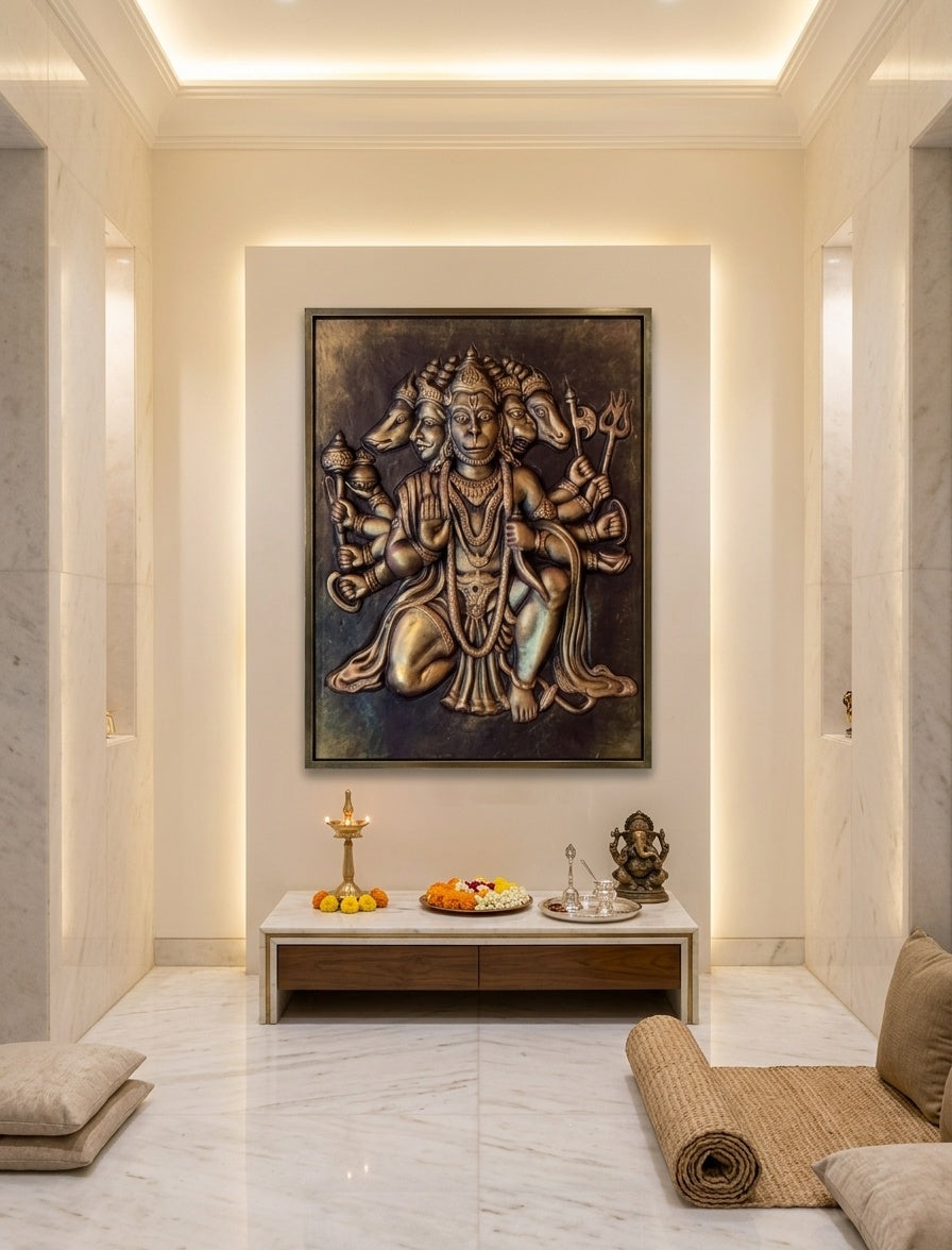 Panchamukhi Hanuman 3D Relief Wall Art Panel - Room Mockup 2