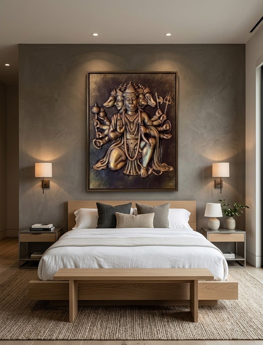 Panchamukhi Hanuman 3D Relief Wall Art Panel - Room Mockup 3