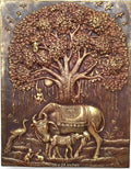 Kamadhenu Cow and Calf under Kalpavriksha Tree 3D Relief Mural Wall Art - Studio Detail