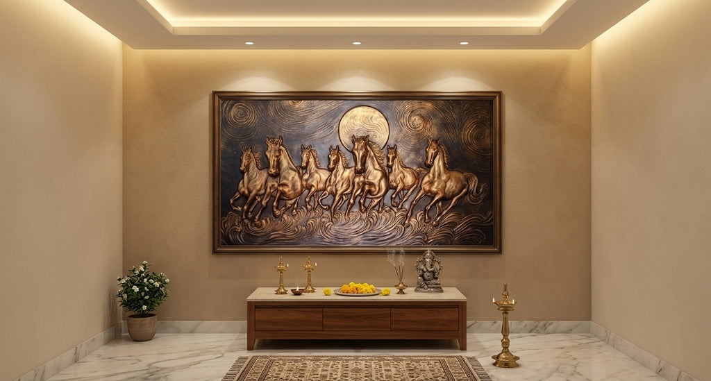 Seven Running Horses 3D Relief Mural Wall Art - Room Mockup 2