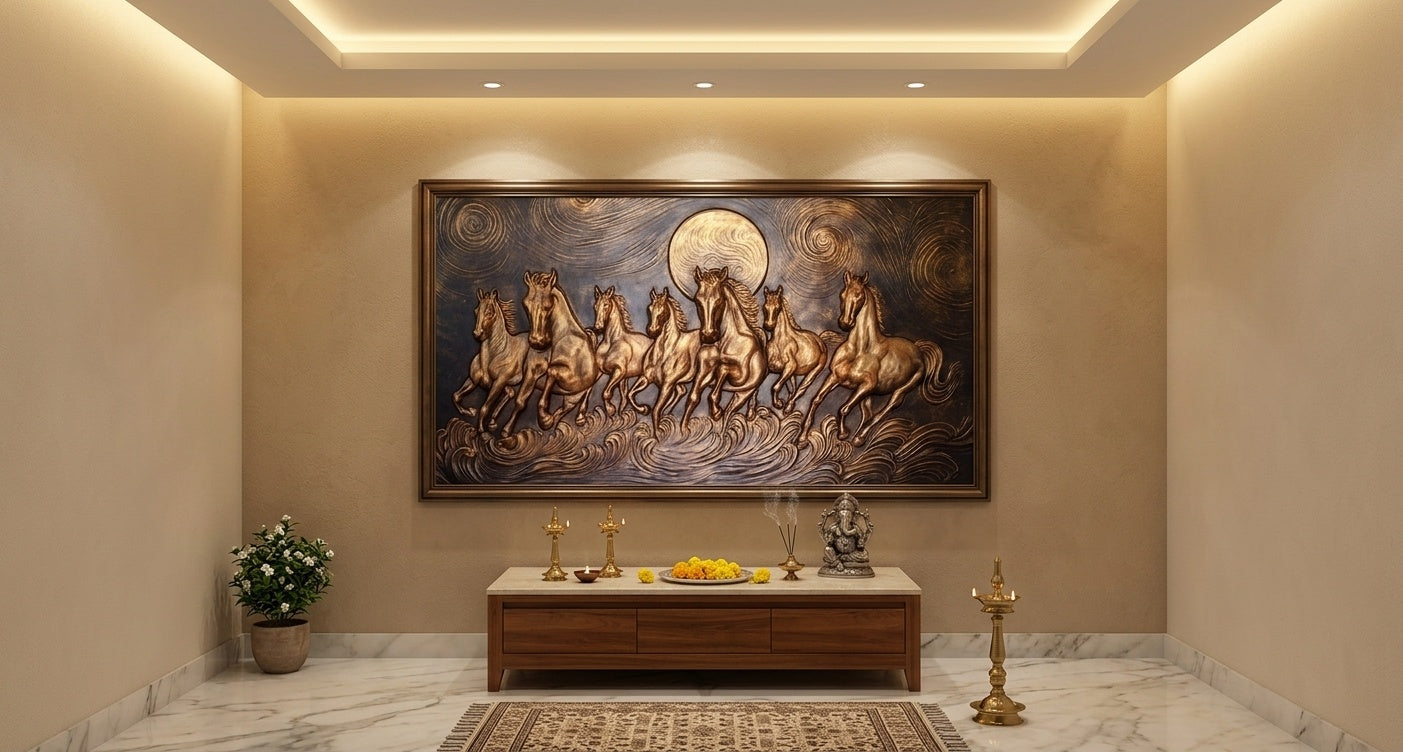 Seven Running Horses 3D Relief Mural Wall Art - Room Mockup 2