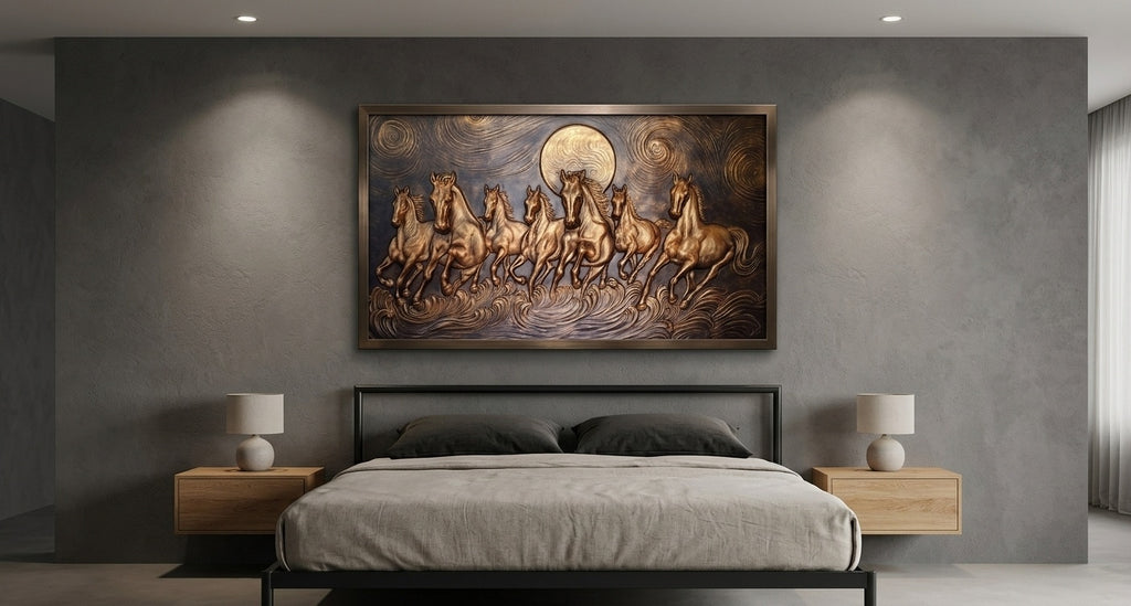 Seven Running Horses 3D Relief Mural Wall Art - Room Mockup 3