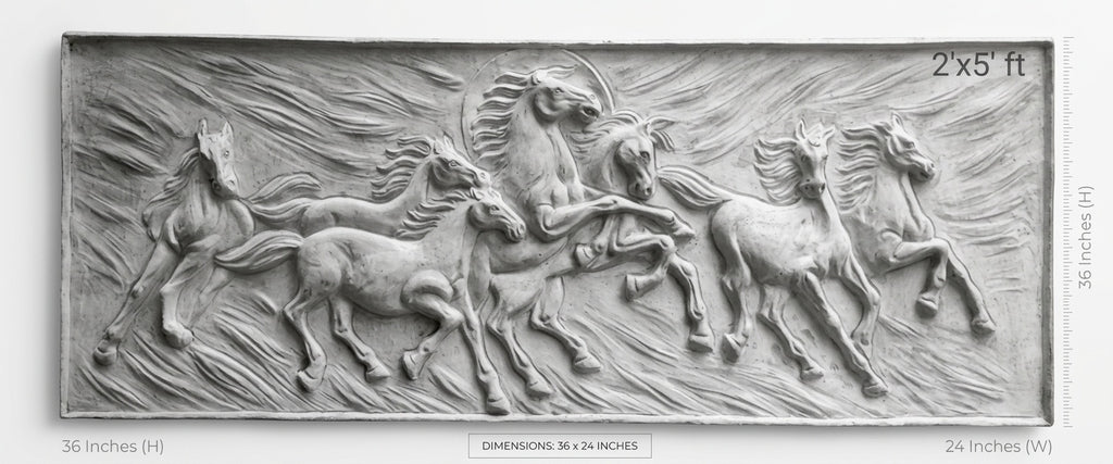Seven Running Horses 3D Relief Sculpture Mural Panel - Studio Detail