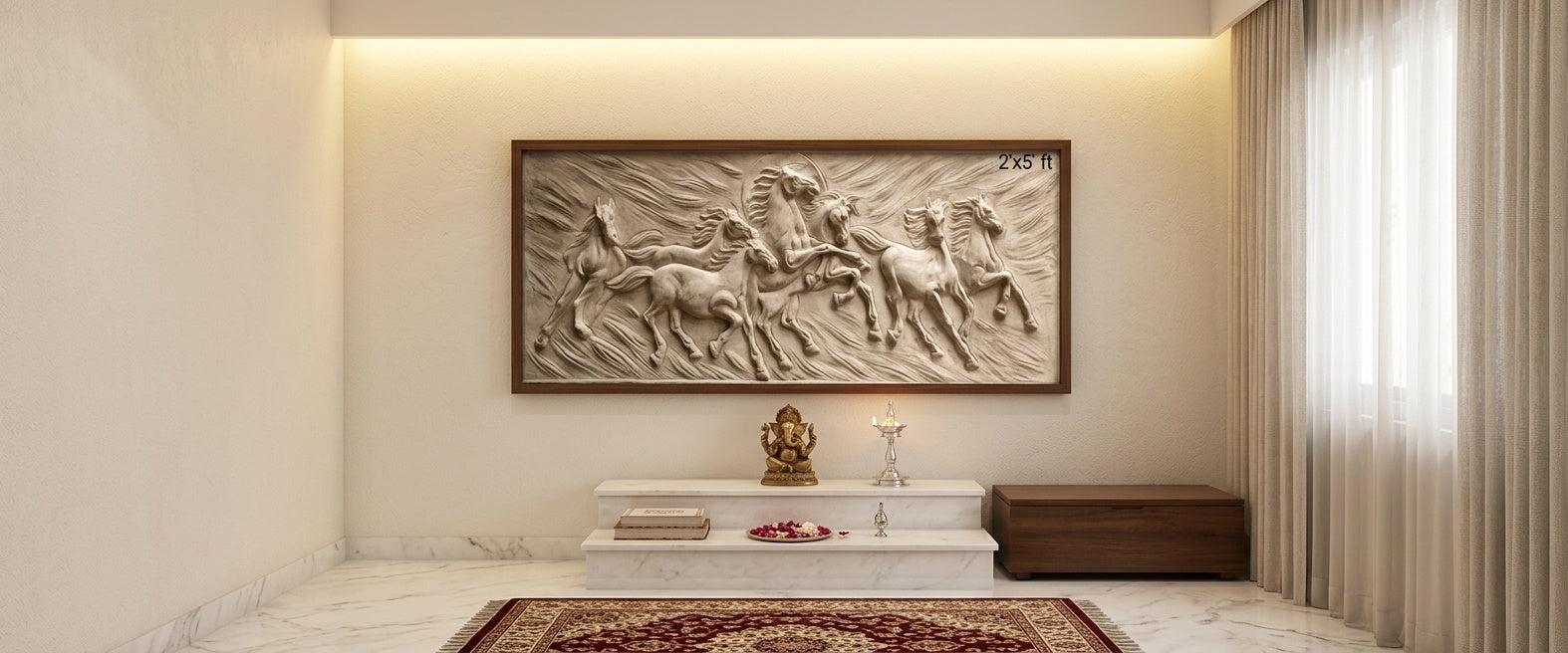 Seven Running Horses 3D Relief Sculpture Mural Panel - Room Mockup 2