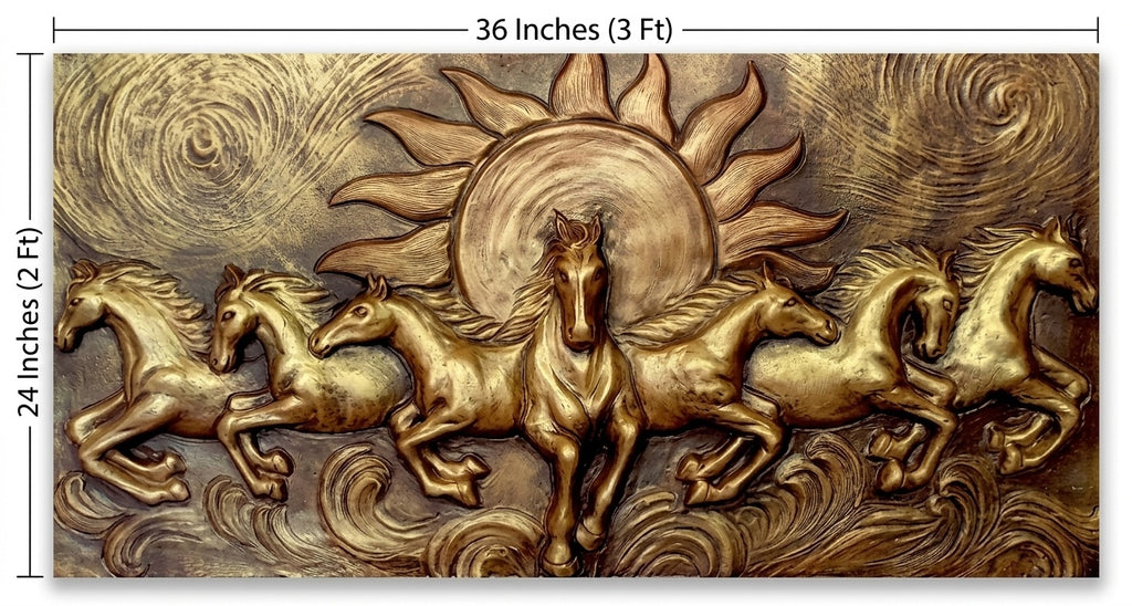 7 Running Horses with Sun 3D Relief Wall Art Panel - Studio Detail