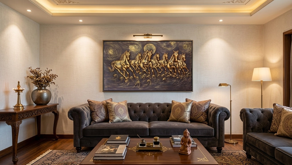 Seven Running Horses 3D Relief Mural Wall Art - Room Mockup 1